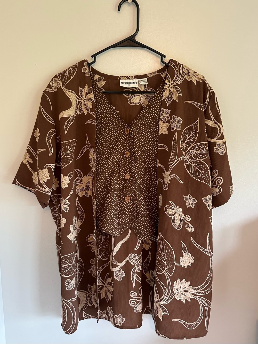 Brown Floral Short-Sleeve Layered Top